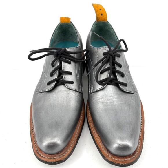 Pskaufman No.1044 Tarmac Tie Derby Oxford Shoes Lotis Hand Painted Silver Size 6 - Picture 2 of 12